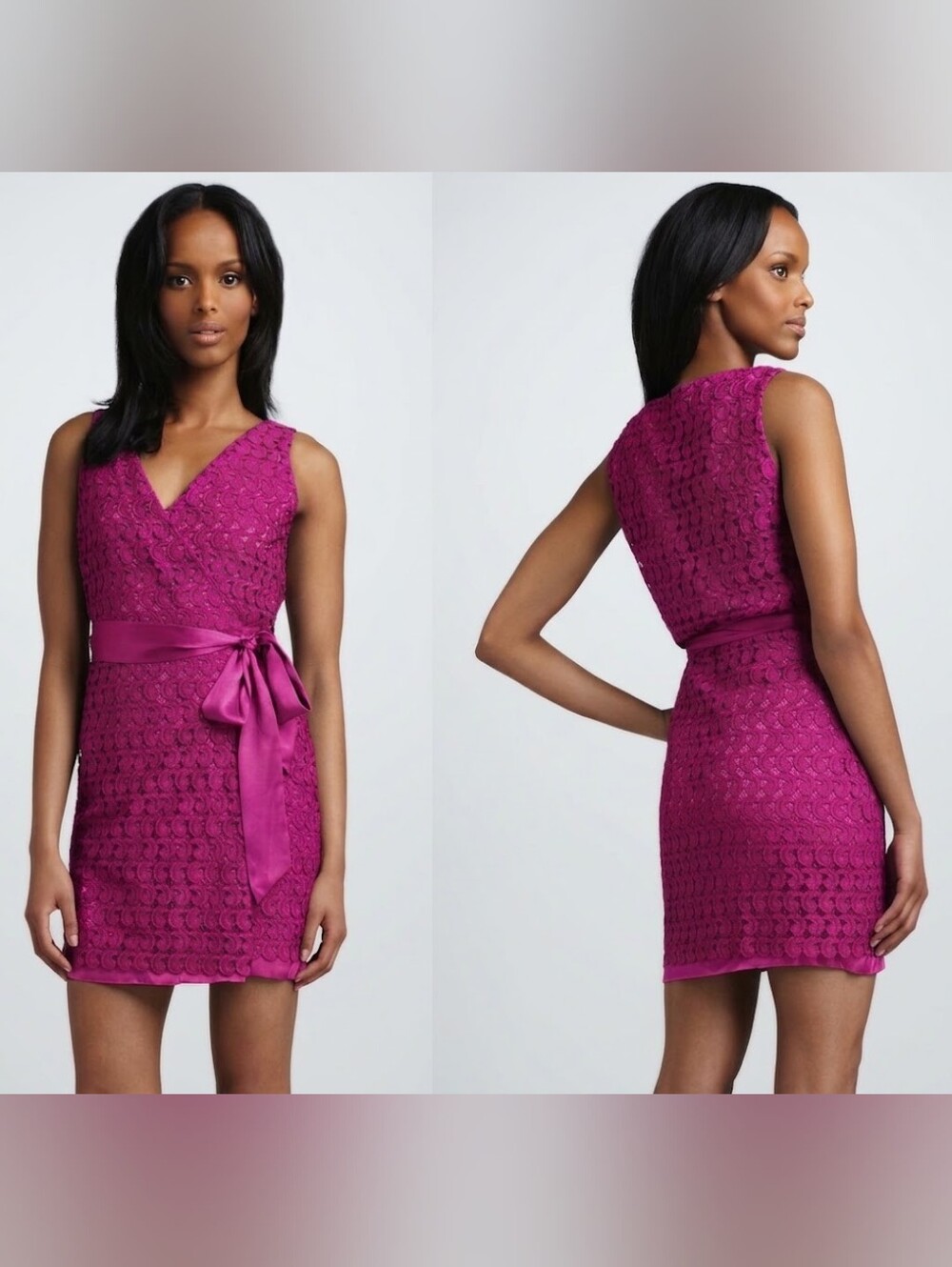 Diane Von Furstenberg Derbette Magenta Lace Wrap Dress Size 4